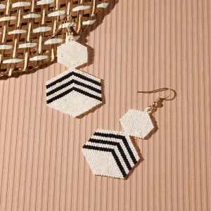 Accessorize London Women's Cream Mono Chevron Drop Earrings