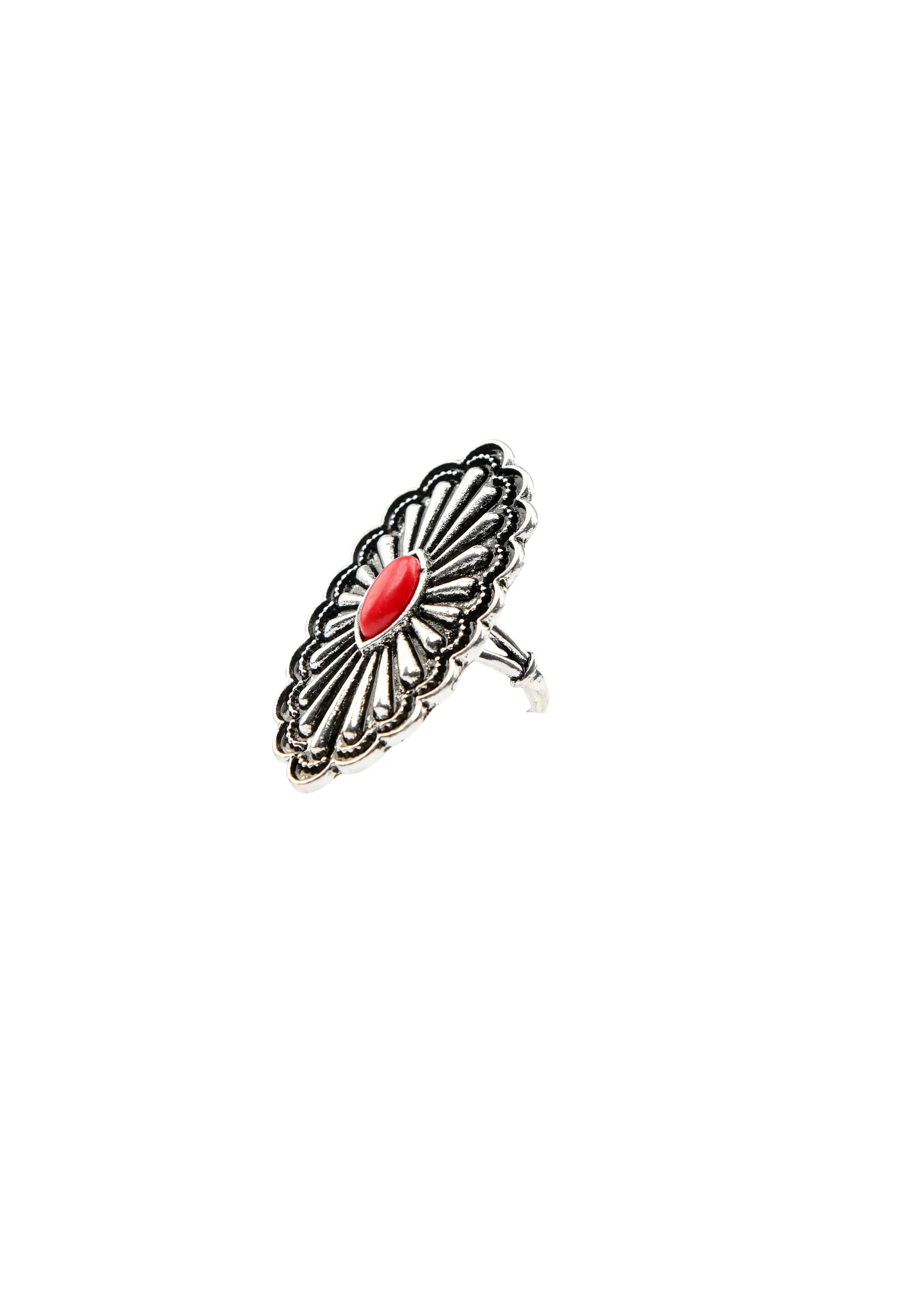 Adjustable Oval Concho Ring with Red Accent