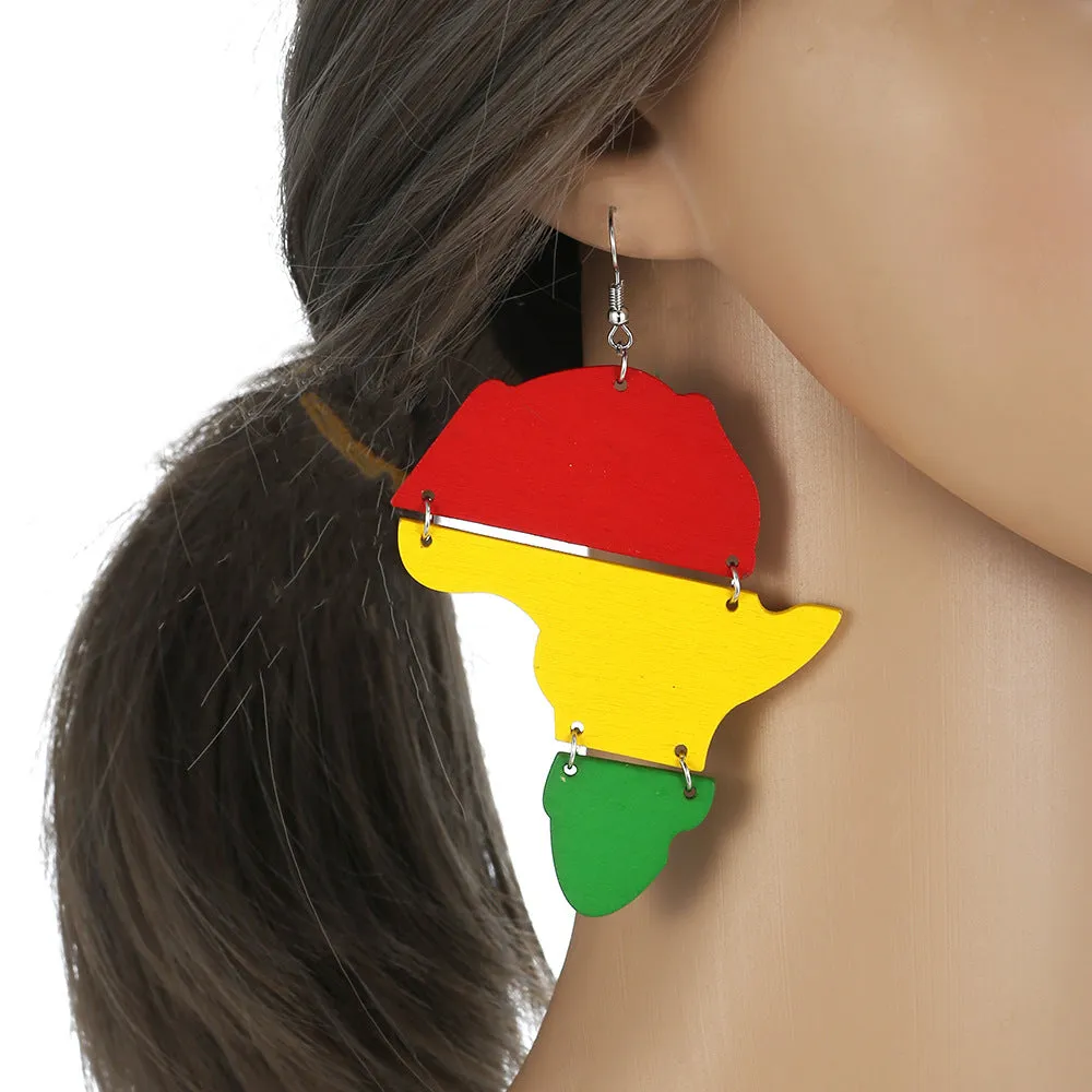 African Leaf Layered Wooden Earrings with Retro Style