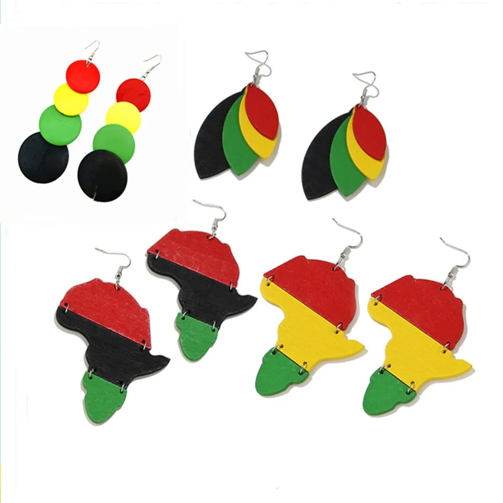 African Leaf Layered Wooden Earrings with Retro Style