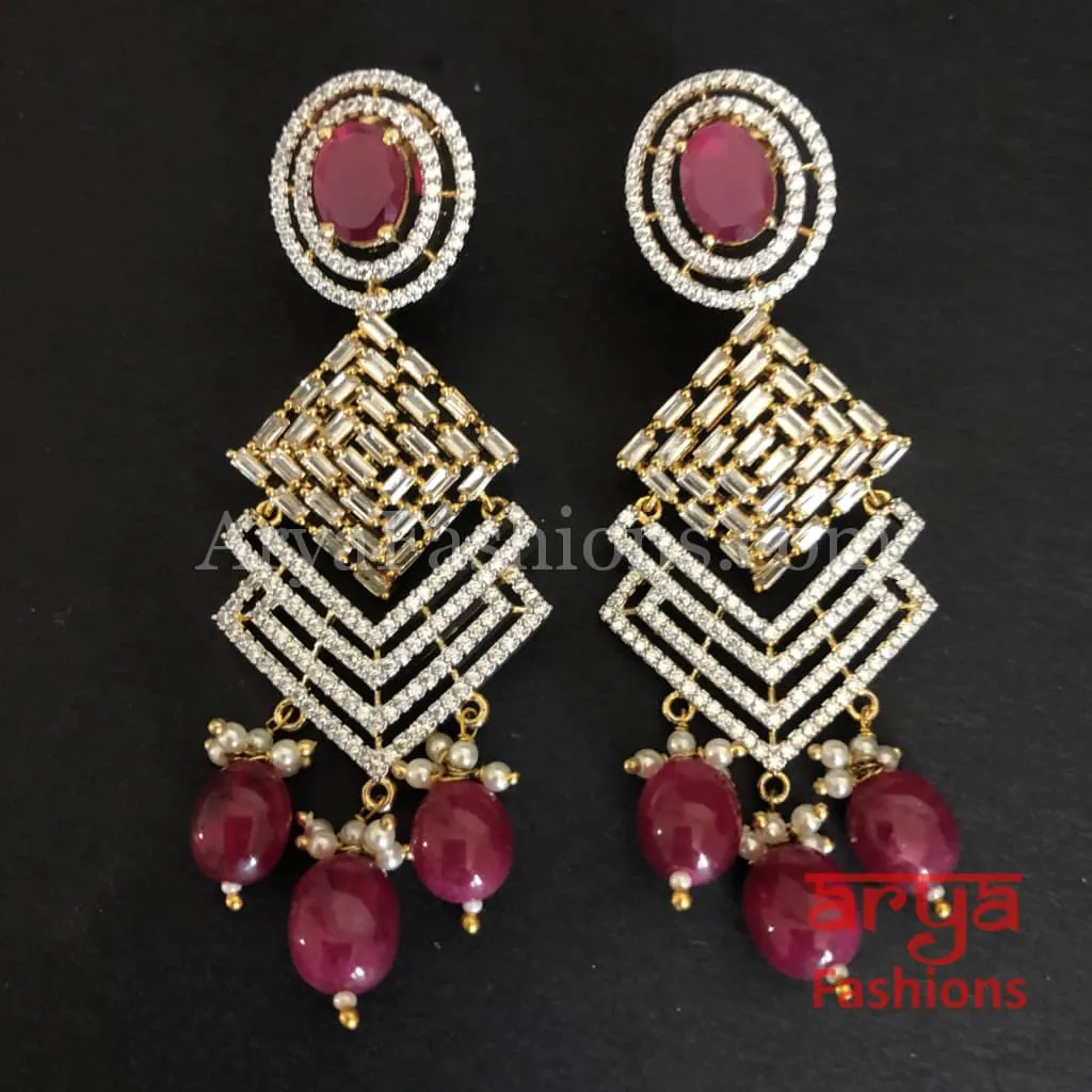 Aisha Ruby and Champagne Golden CZ Earrings