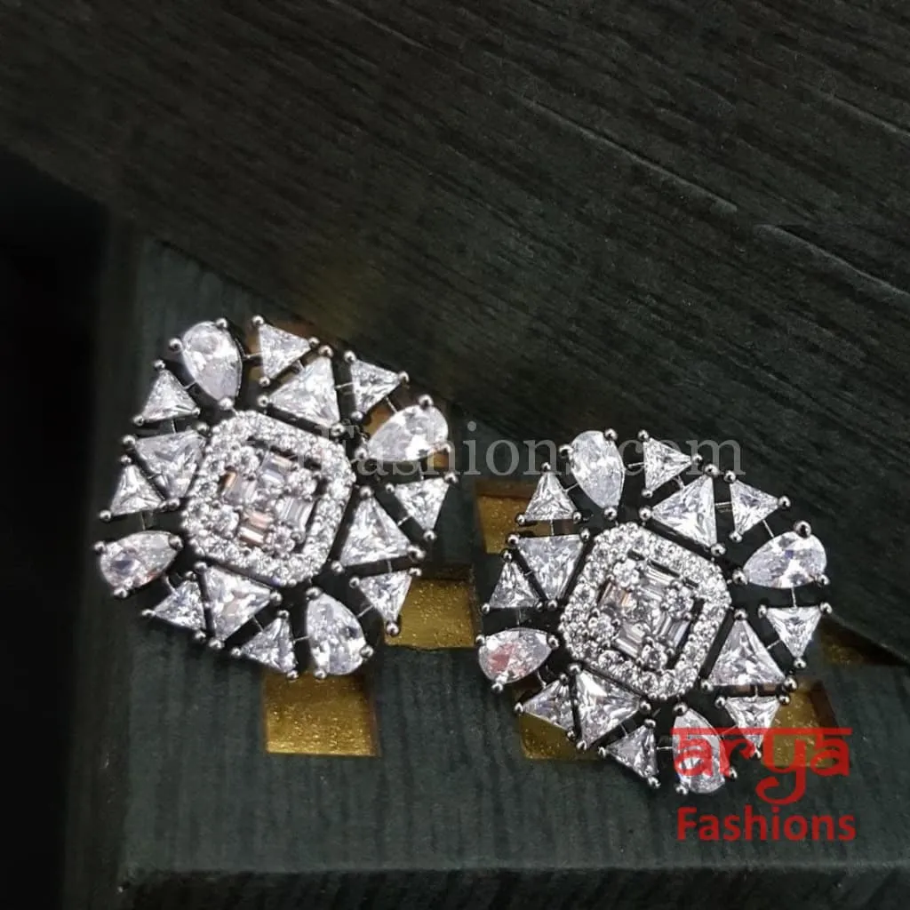 Alisha CZ Studs with Cubic Zirconia stones in Black/ Silver/ Rose Gold Finish