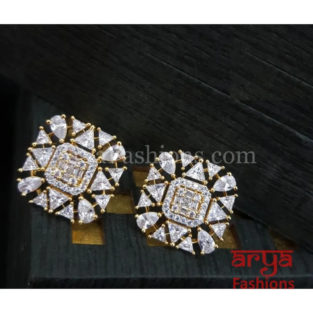 Alisha CZ Studs with Cubic Zirconia stones in Black/ Silver/ Rose Gold Finish