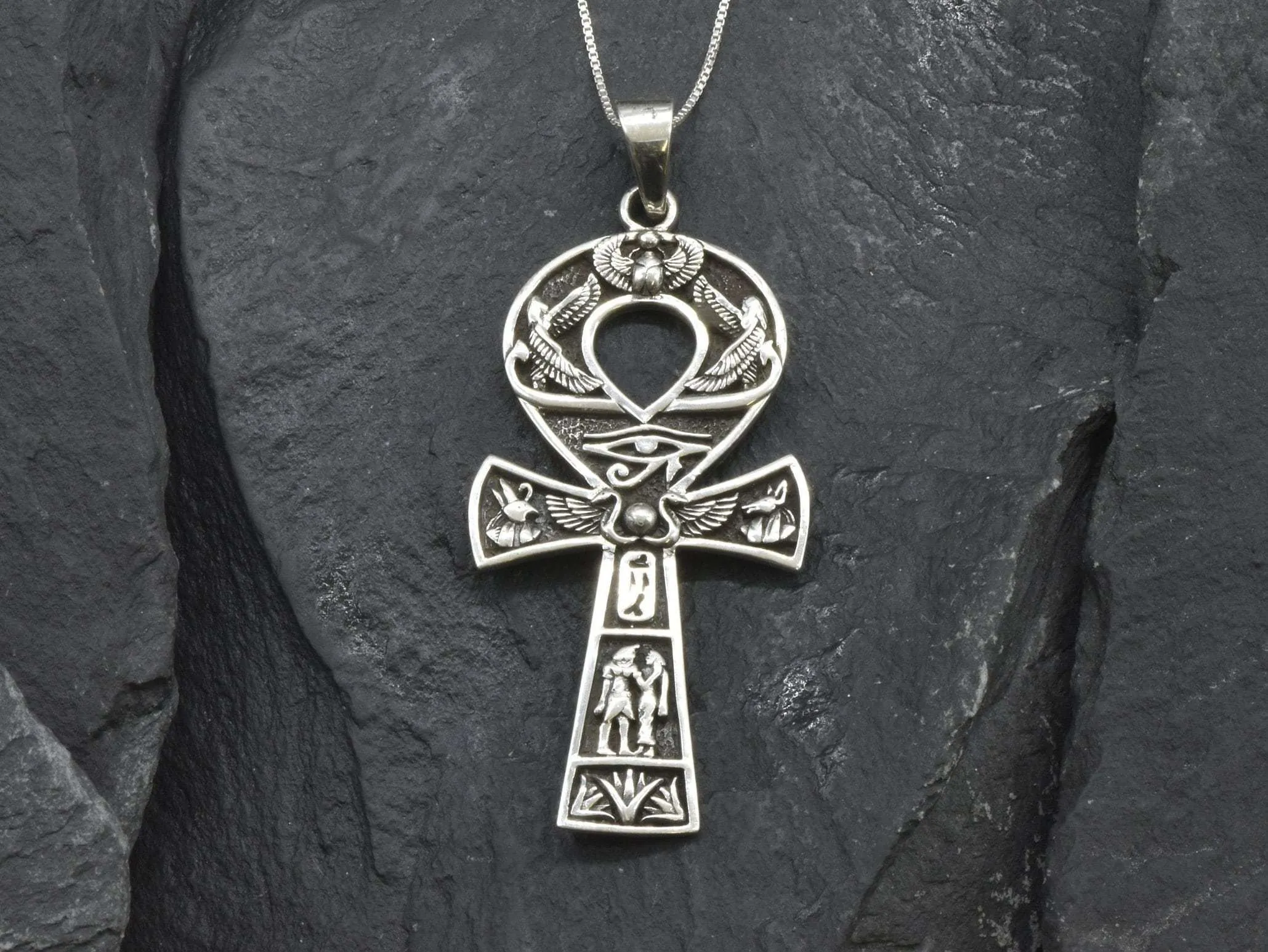 Ankh Silver Necklace - Silver Cross Pendant - Statement Cross Necklace