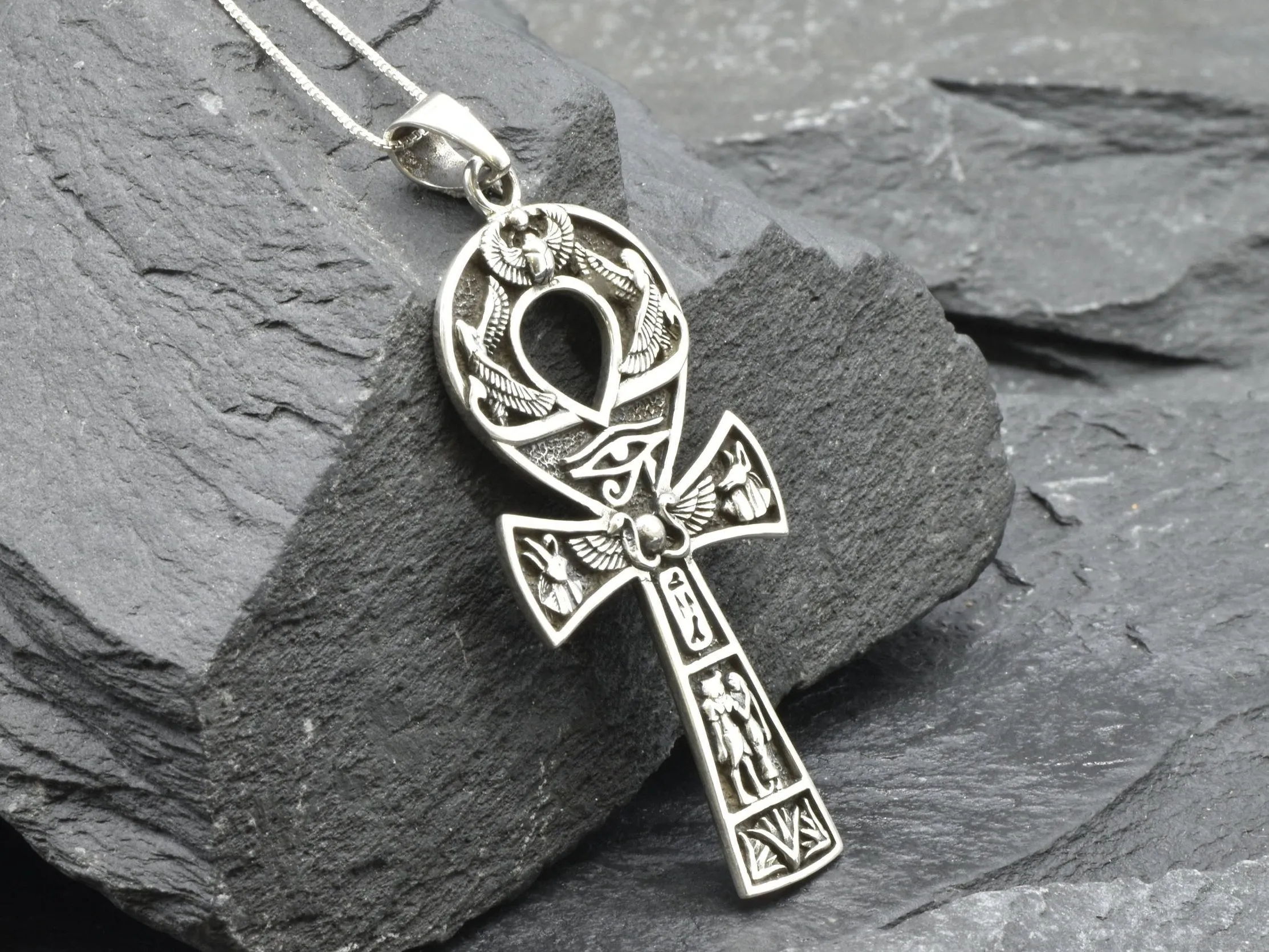 Ankh Silver Necklace - Silver Cross Pendant - Statement Cross Necklace