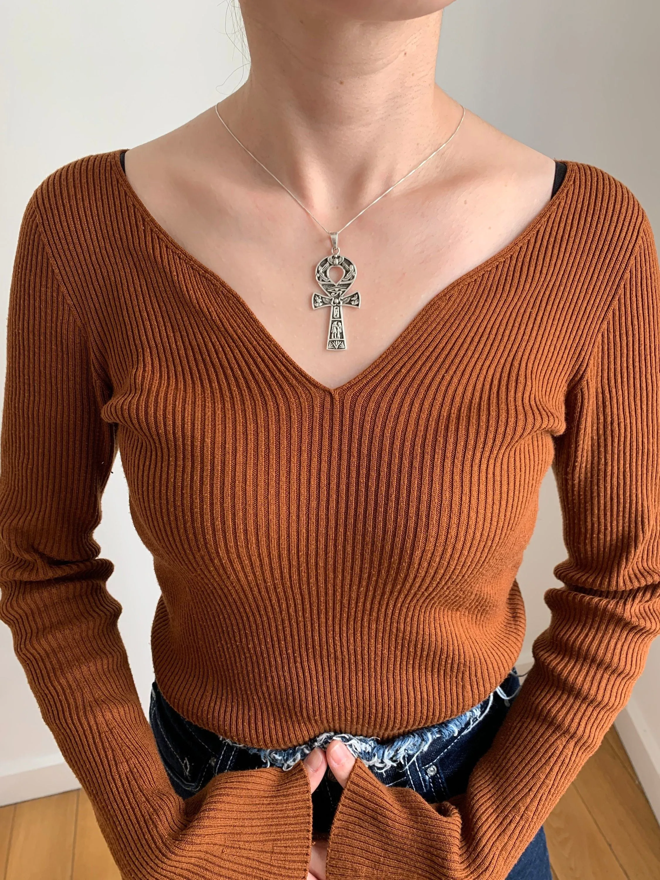 Ankh Silver Necklace - Silver Cross Pendant - Statement Cross Necklace