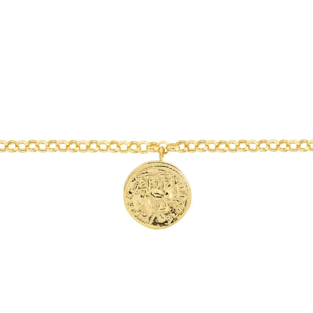 Antique Coin on Rolo Chain Adj. Bracelet