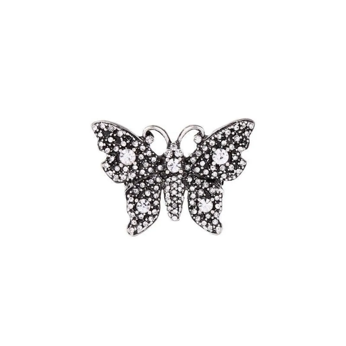 Antique Silver Crystals Butterfly Party Statement Ring