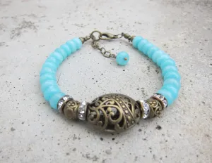 Antique Teal Blue Chalcedony Bracelet