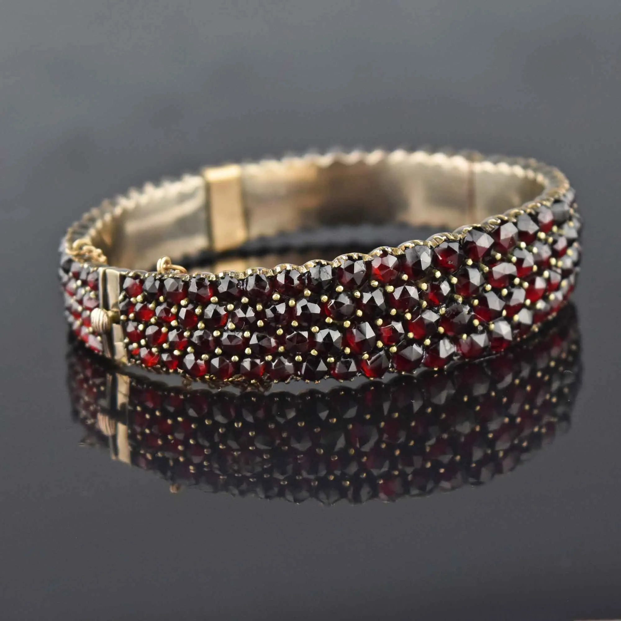 Antique Victorian Wide Rose Cut Garnet Bracelet