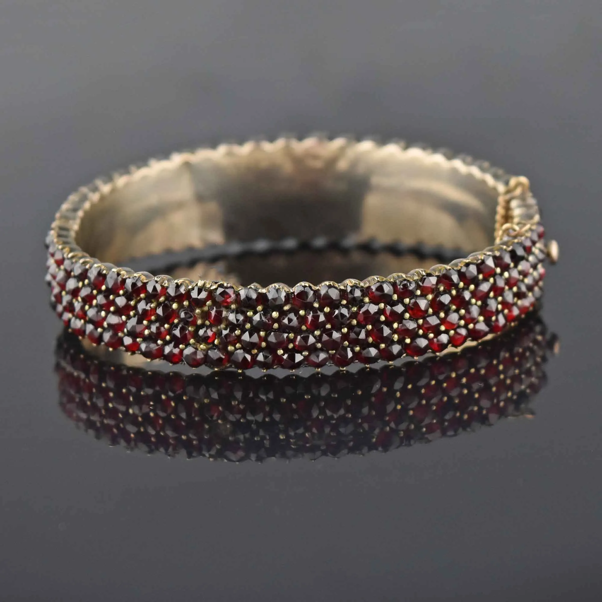 Antique Victorian Wide Rose Cut Garnet Bracelet