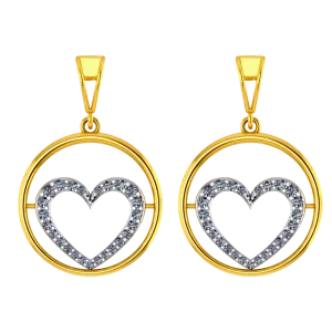 Beautiful 18k Diamond Circular Earrings With A Heart Shape Design In It