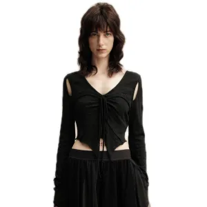 Black Butterfly Ruched Top