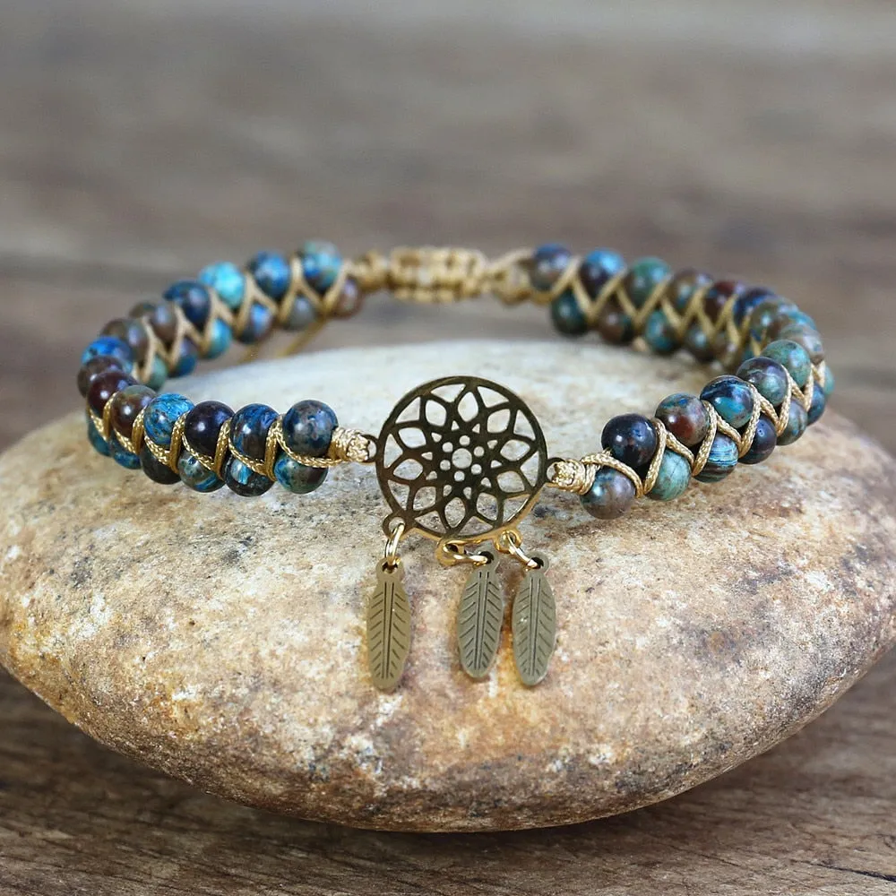 Blue Crazy Lace Agates Dream Catcher Charm Bracelets