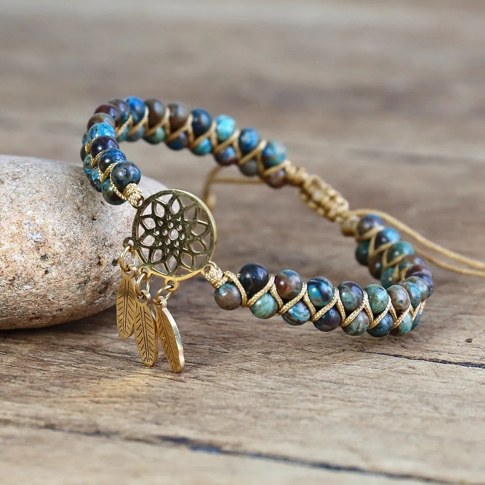 Blue Crazy Lace Agates Dream Catcher Charm Bracelets