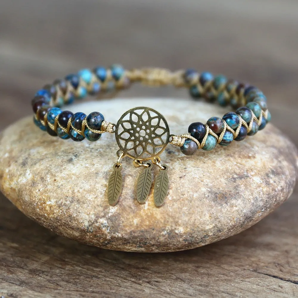 Blue Crazy Lace Agates Dream Catcher Charm Bracelets