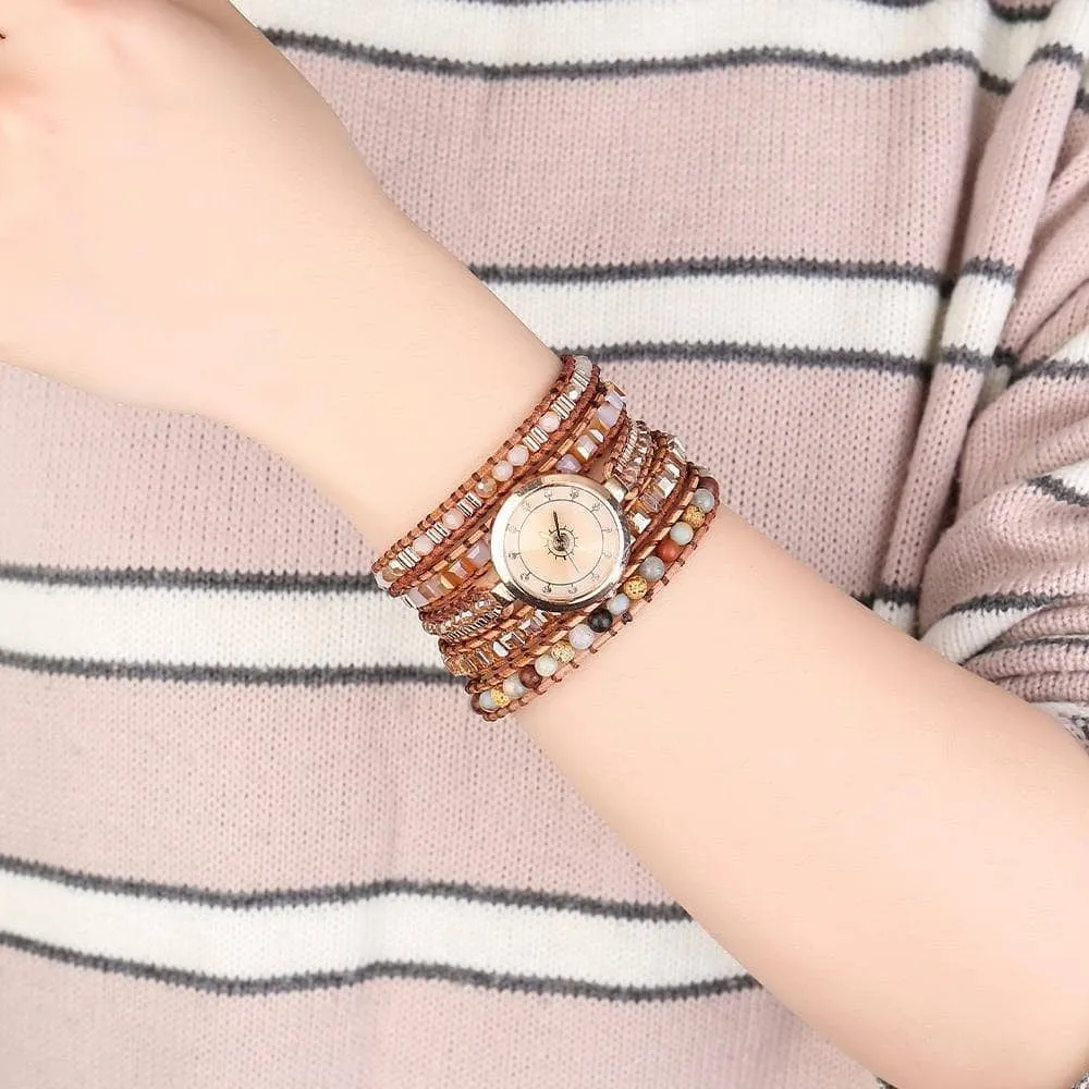 Bohemian Bracelet/Watch with Natural Stone & Genuine Leather