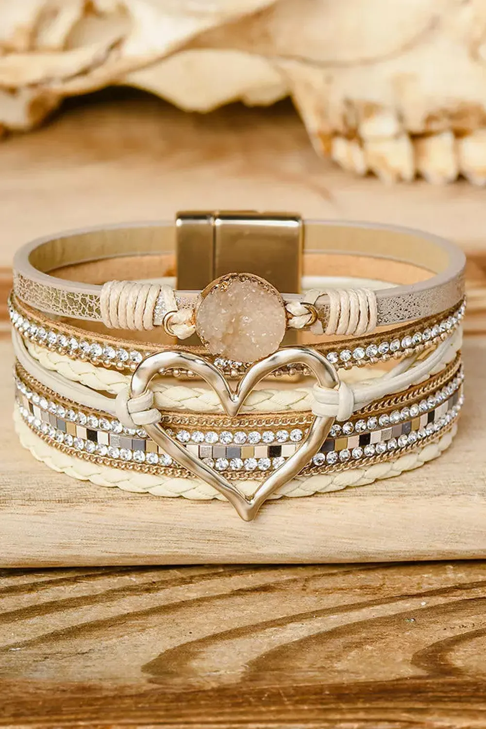 Bohemian Heart Rhinestone Magnetic Clasp Bracelet Gifts for Women