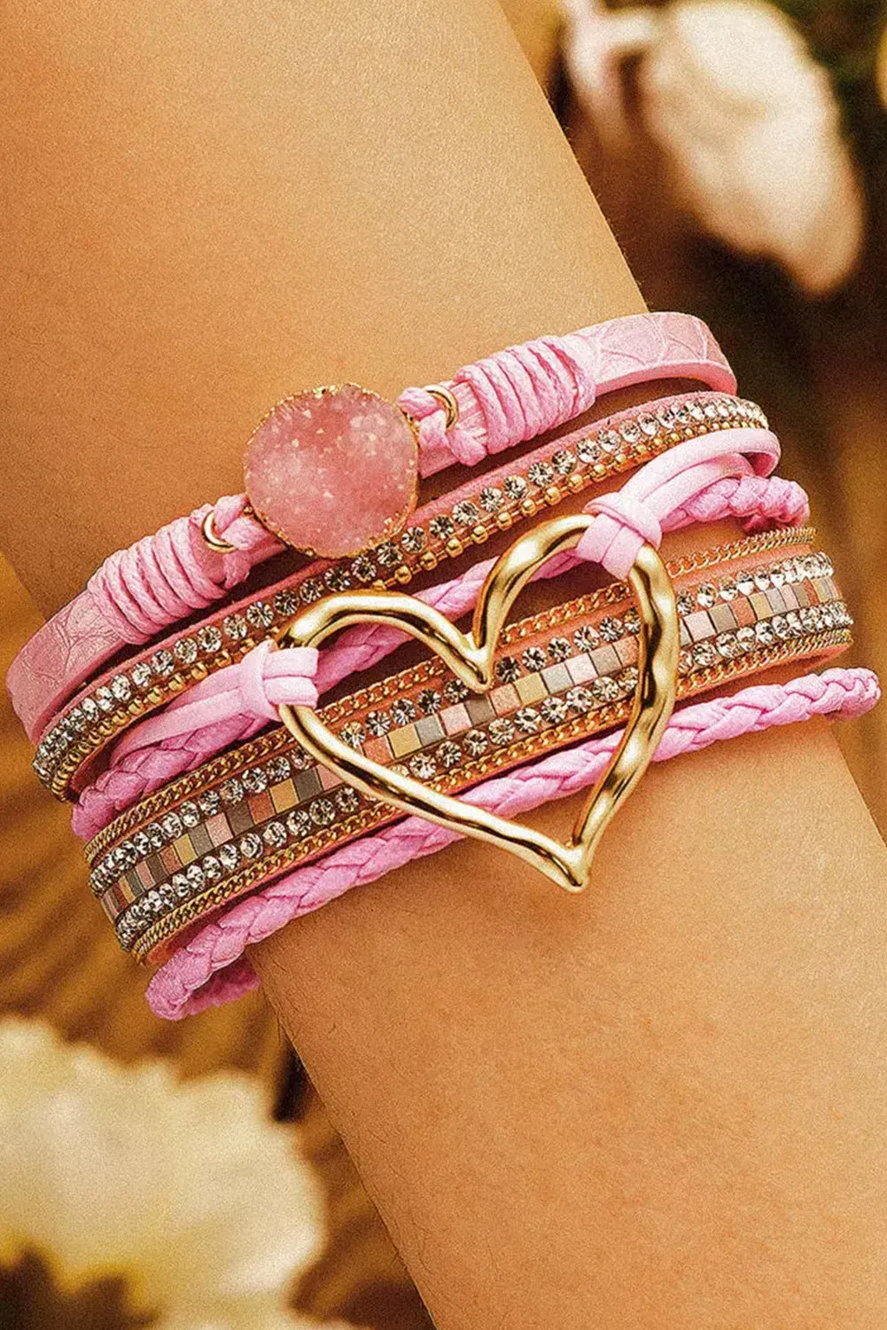 Bohemian Heart Rhinestone Magnetic Clasp Bracelet Gifts for Women