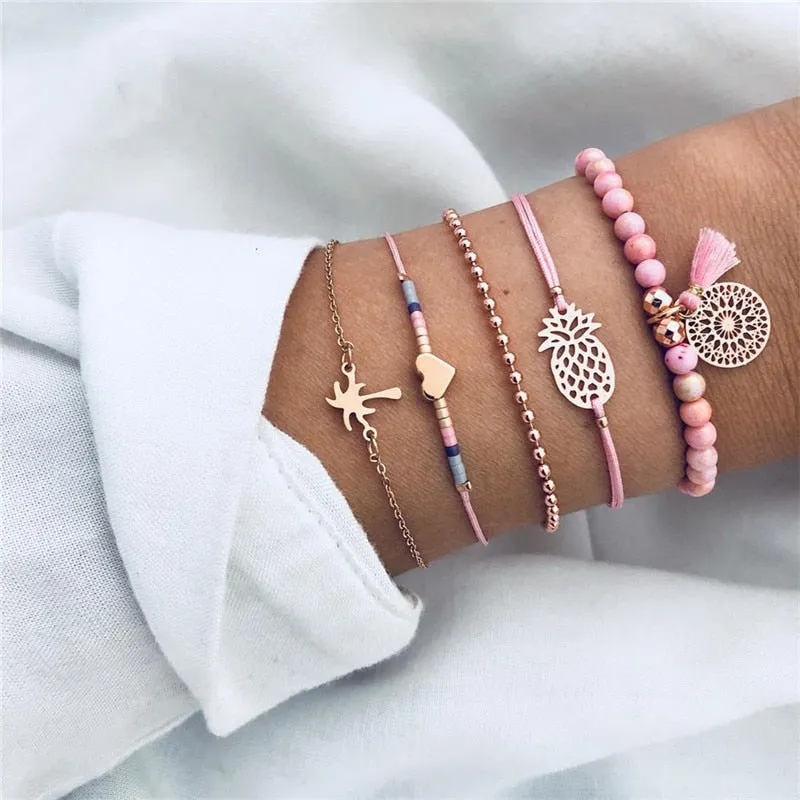 Bohemian Multi-Layer Charm Bracelet Set