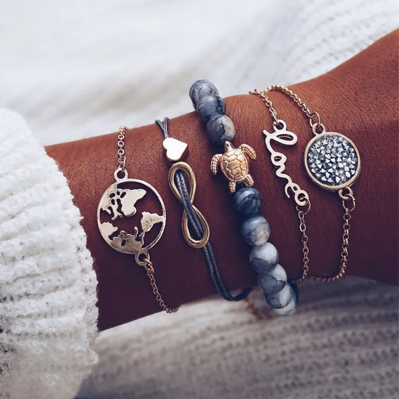 Bohemian Multi-Layer Charm Bracelet Set