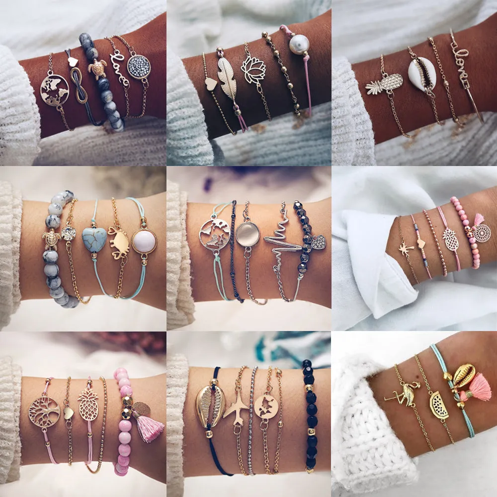 Bohemian Multi-Layer Charm Bracelet Set