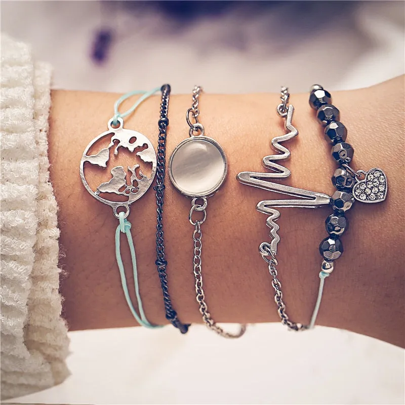 Bohemian Multi-Layer Charm Bracelet Set