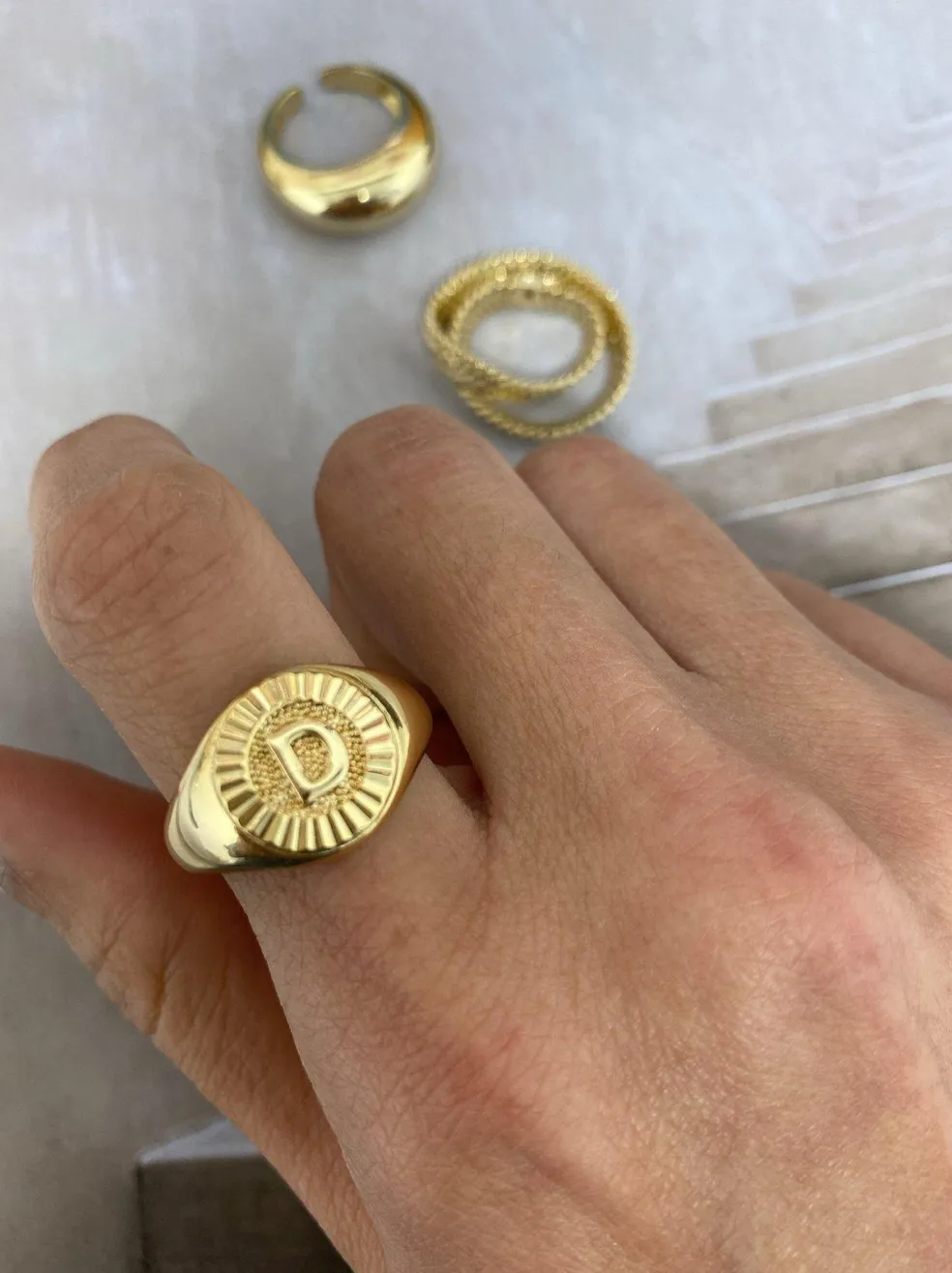 Bracha Initial Medallion Signet Ring