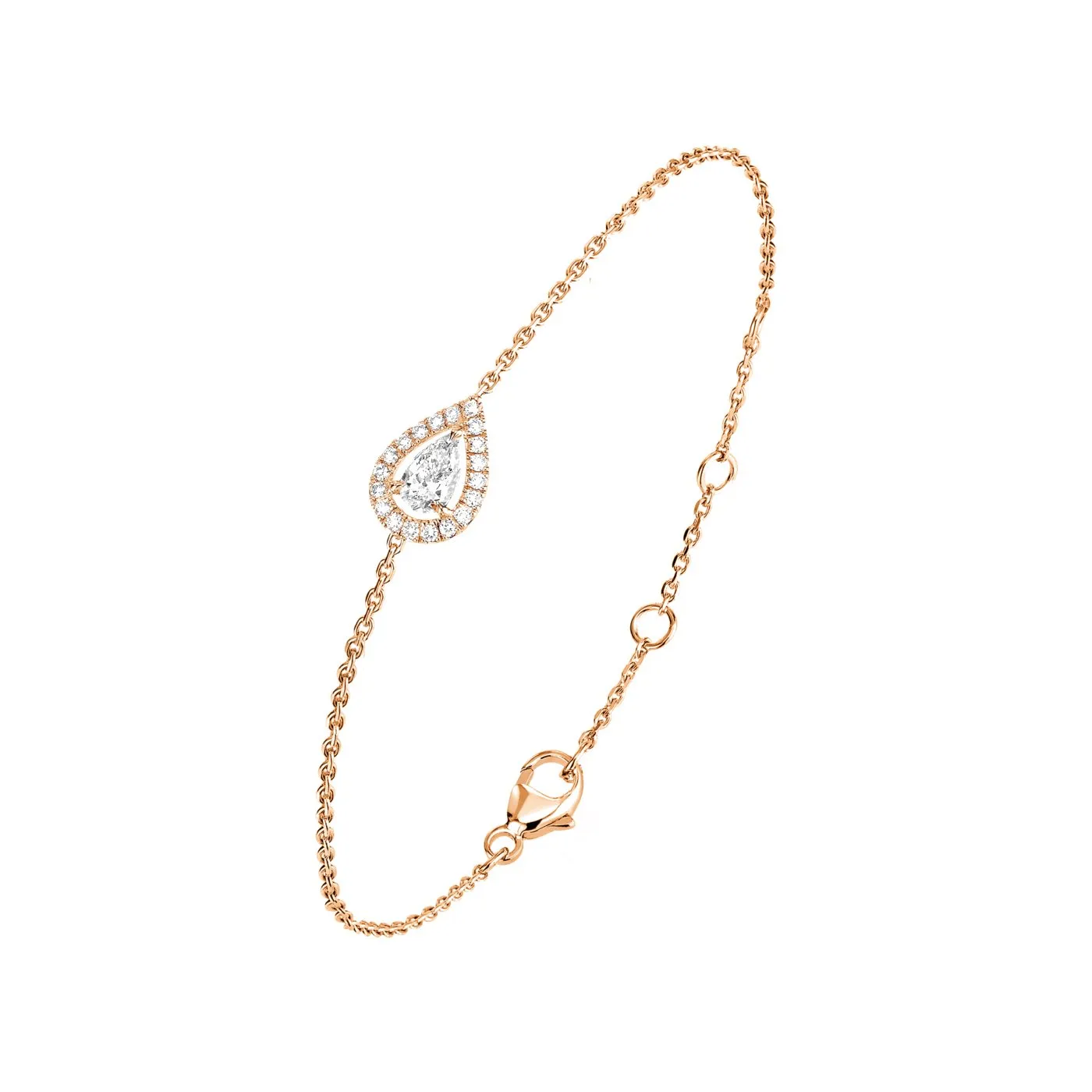 Brass 18k Rose Gold Pear Crystal Halo Chain Bracelet For Women