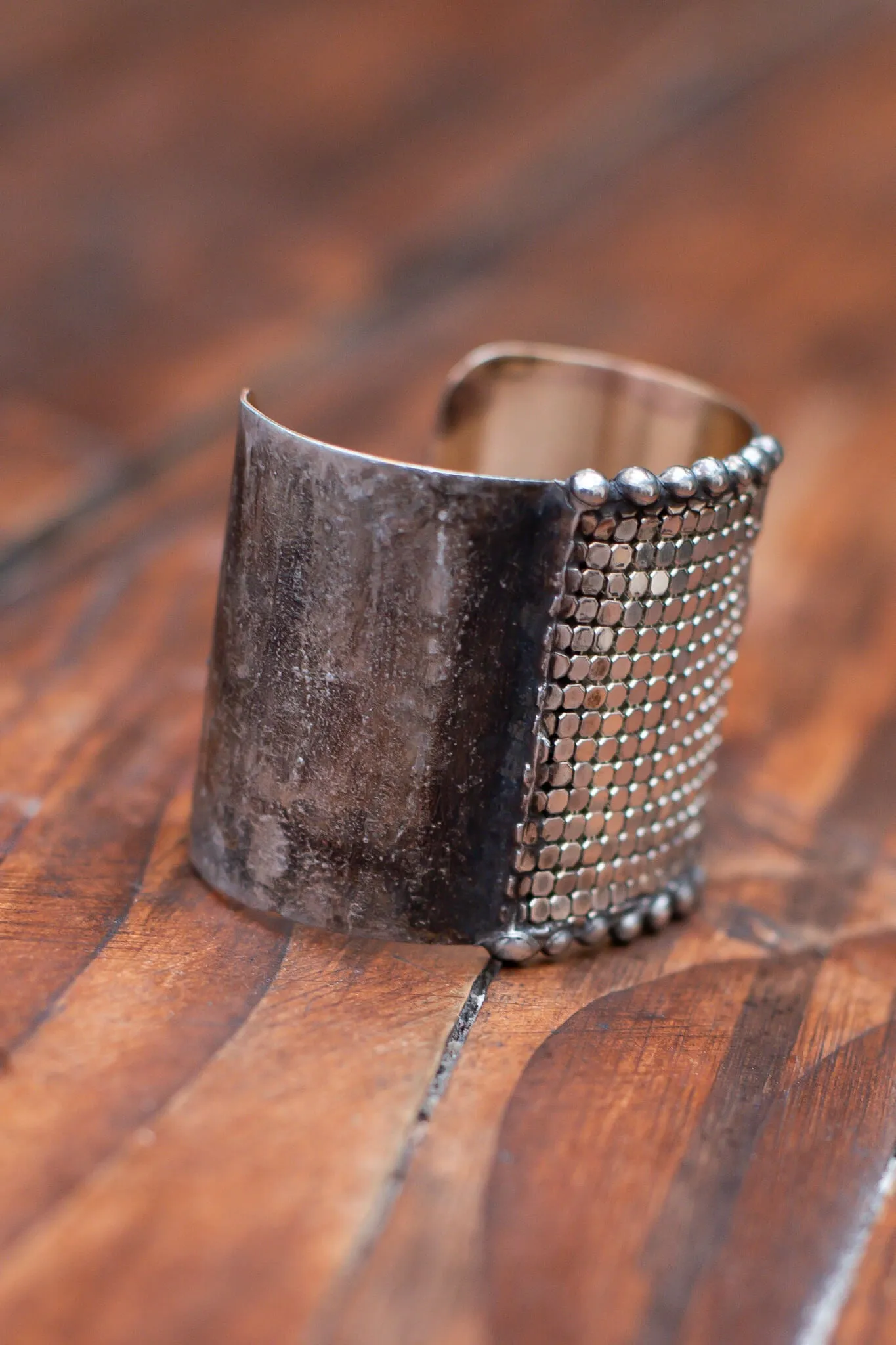 Brass Cuff Silver Mesh