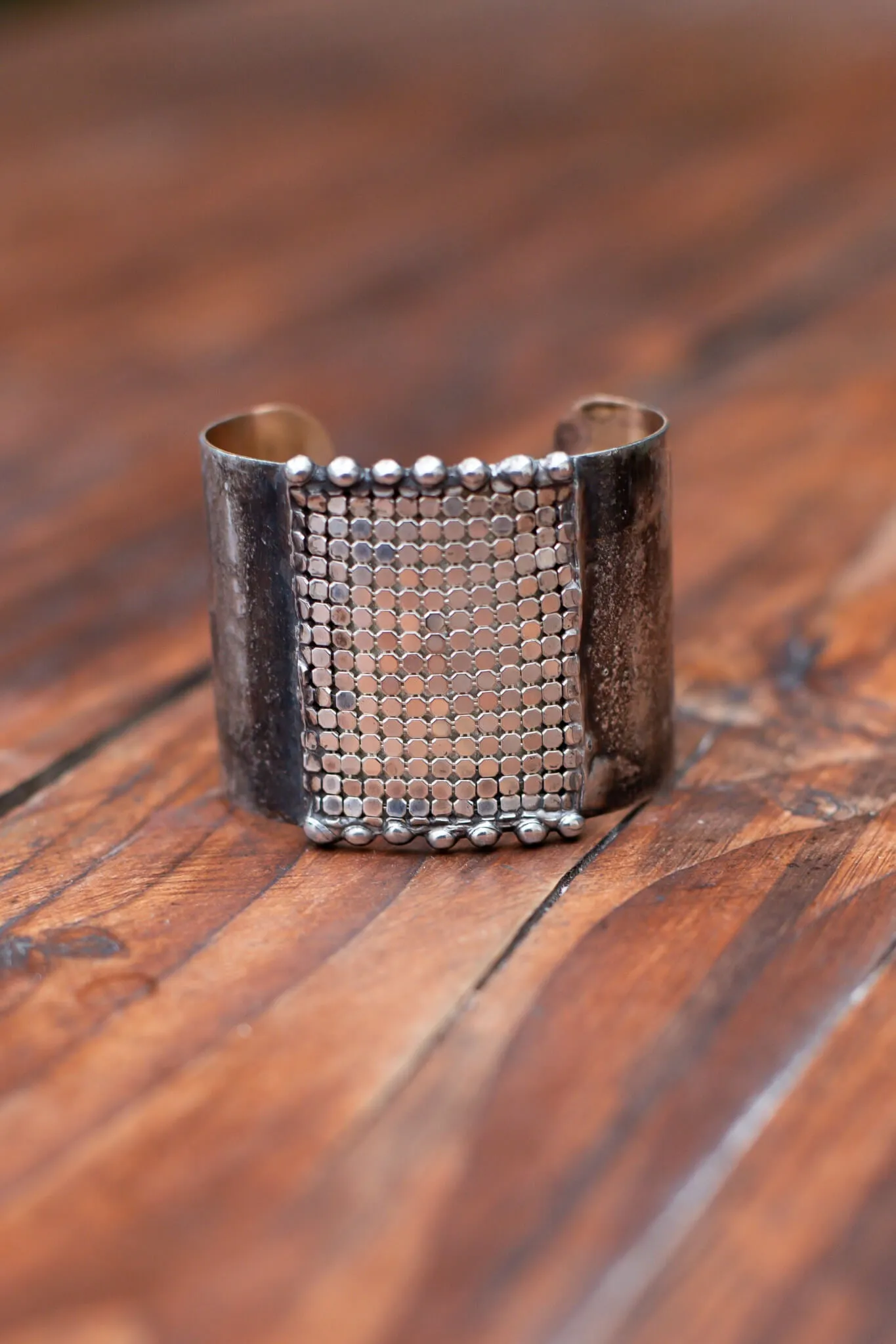 Brass Cuff Silver Mesh