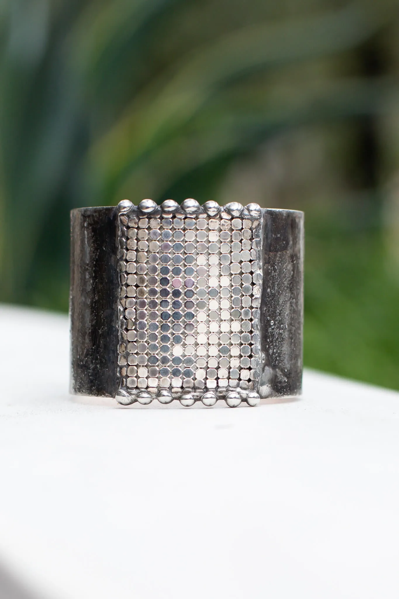 Brass Cuff Silver Mesh