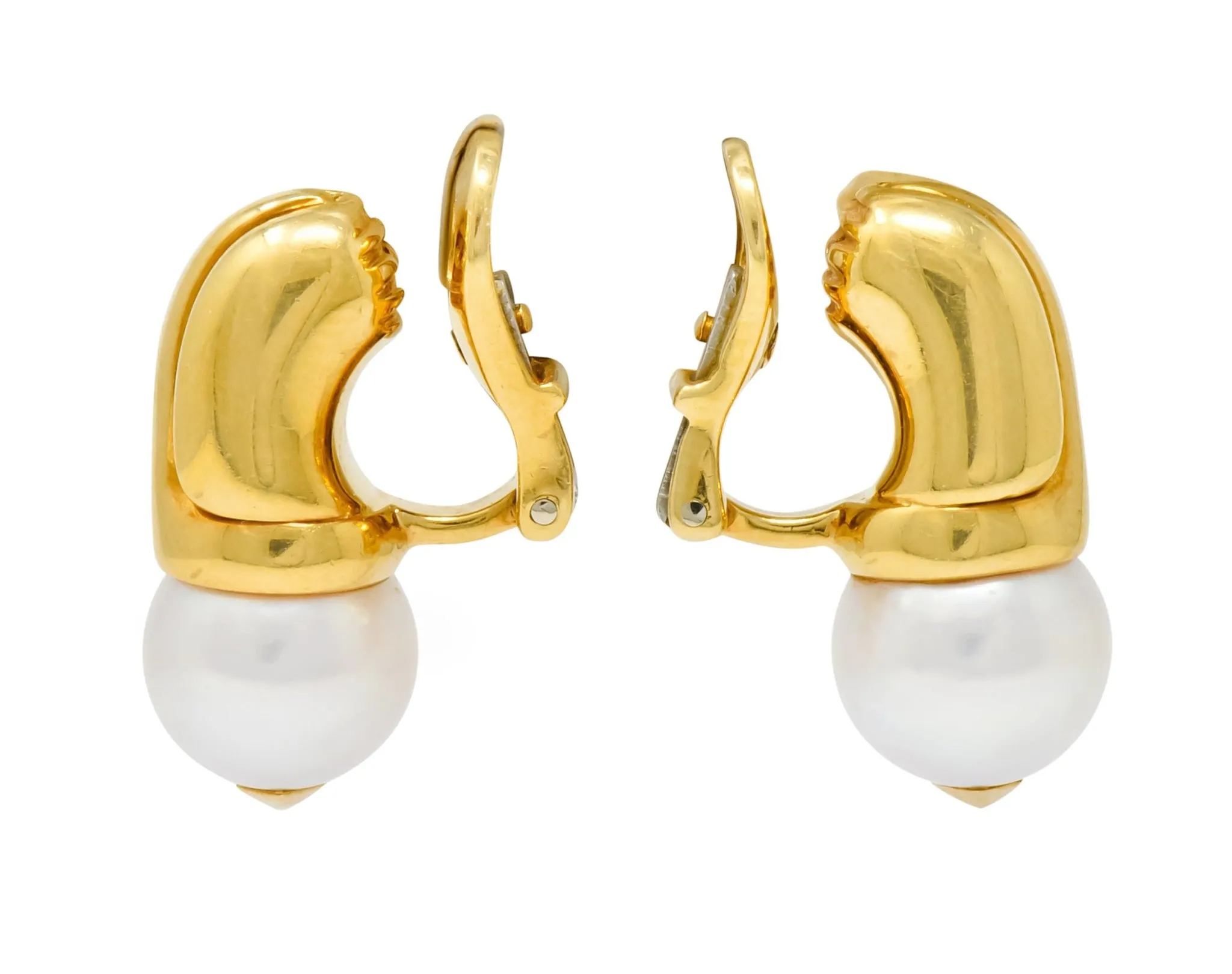 Bulgari Pearl 18 Karat Yellow Gold Drop Ear-Clip Earrings