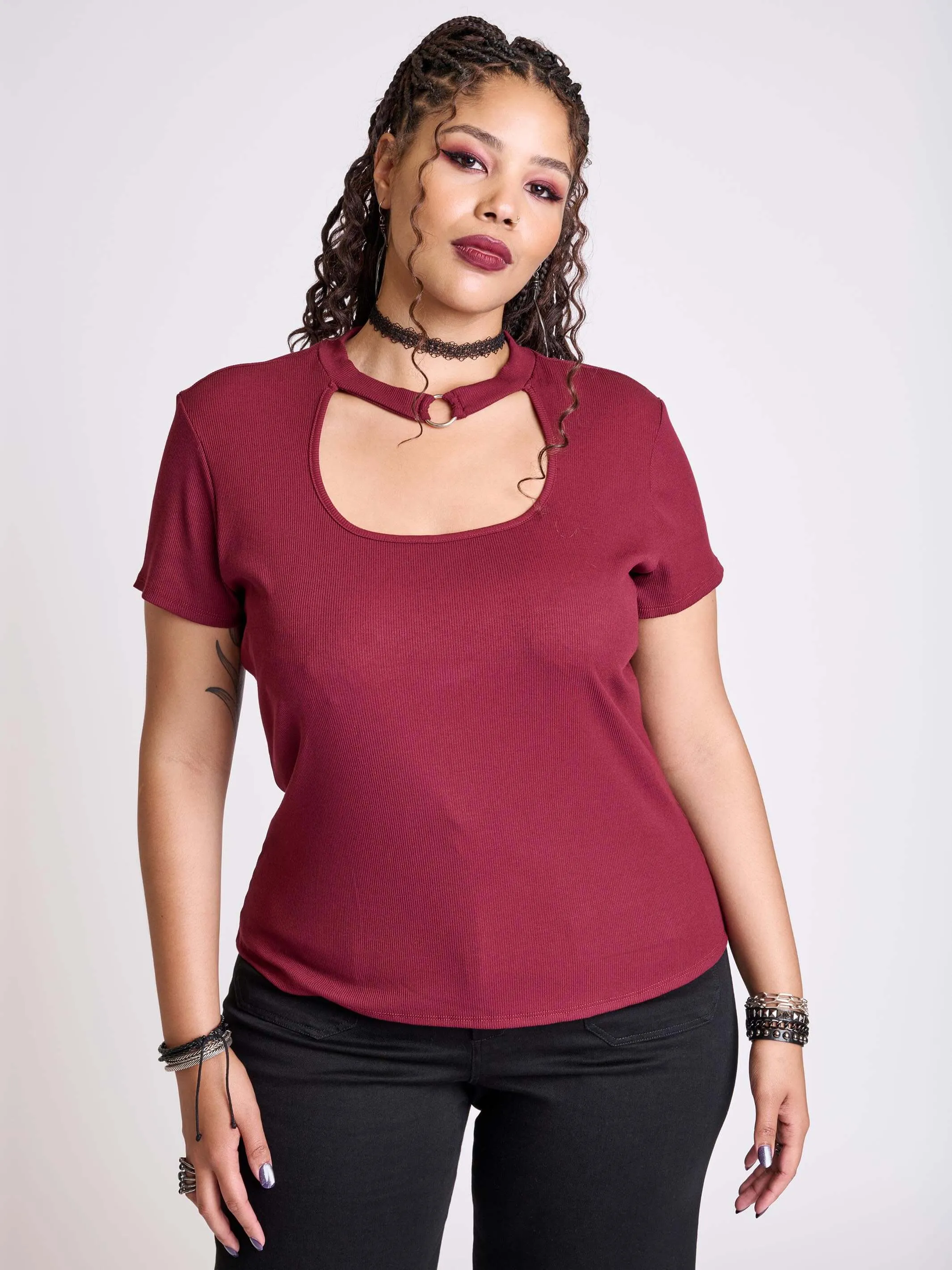 Burgundy Rib Choker Top