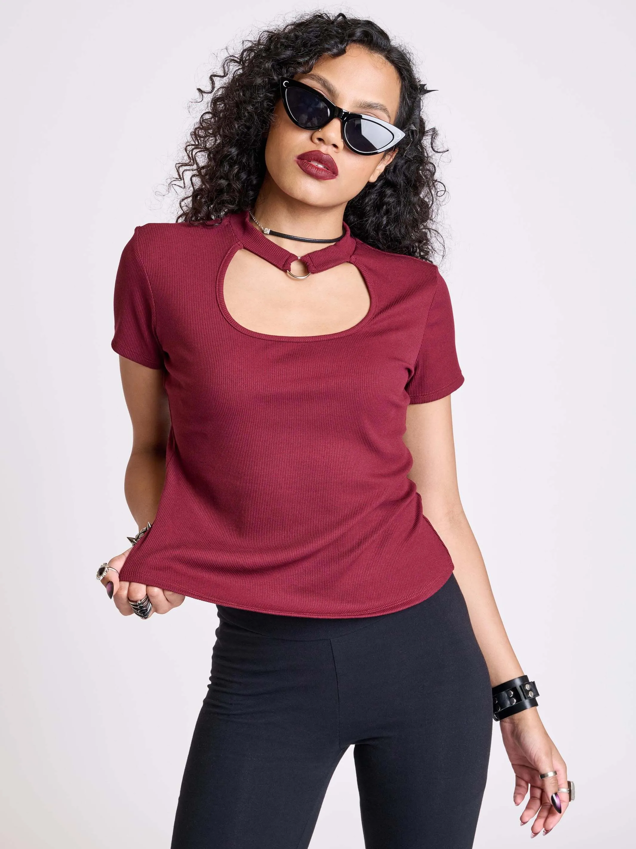 Burgundy Rib Choker Top