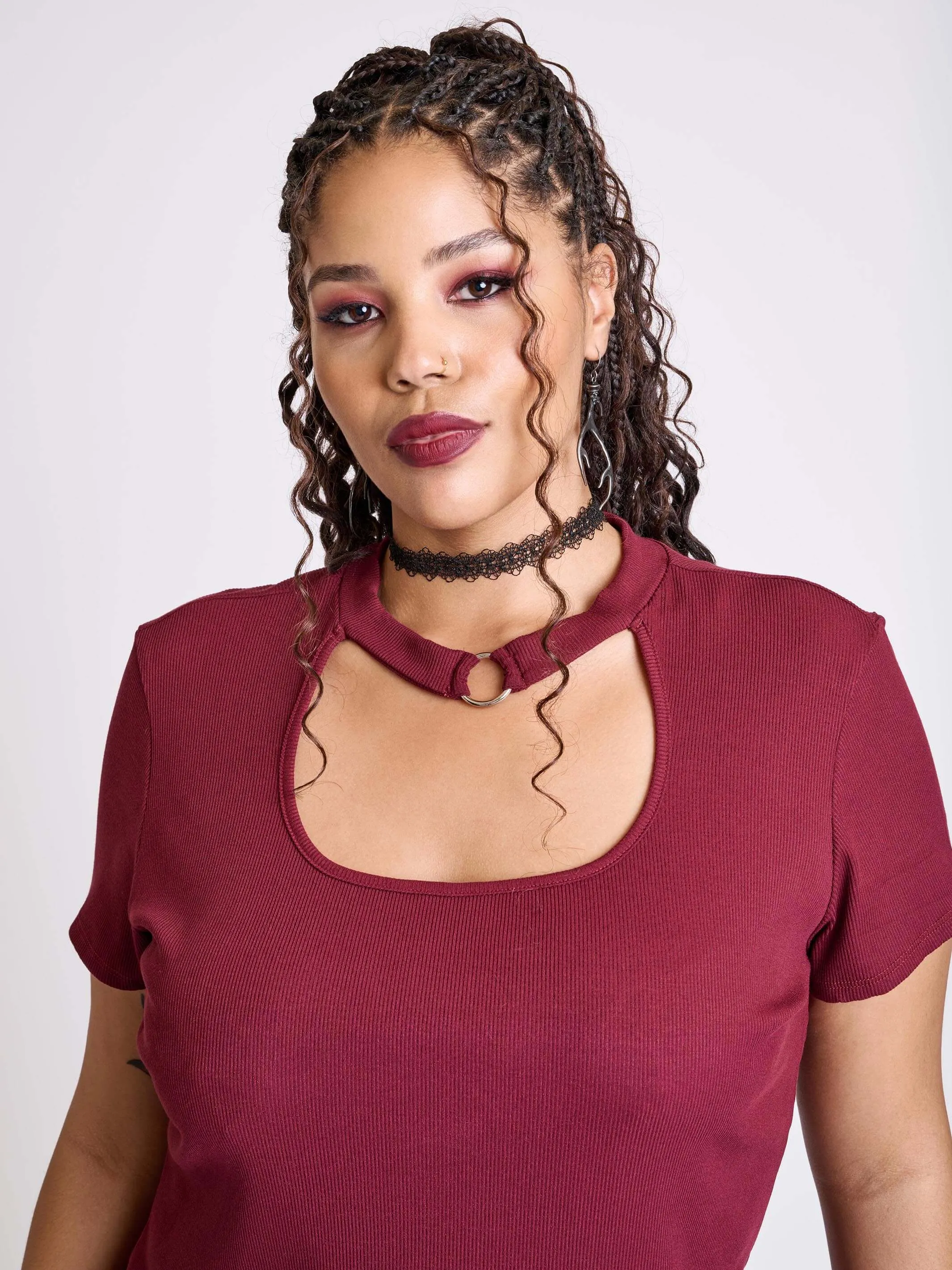 Burgundy Rib Choker Top