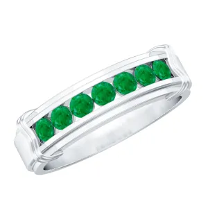 Channel Set Emerald Classic Wide Band Ring