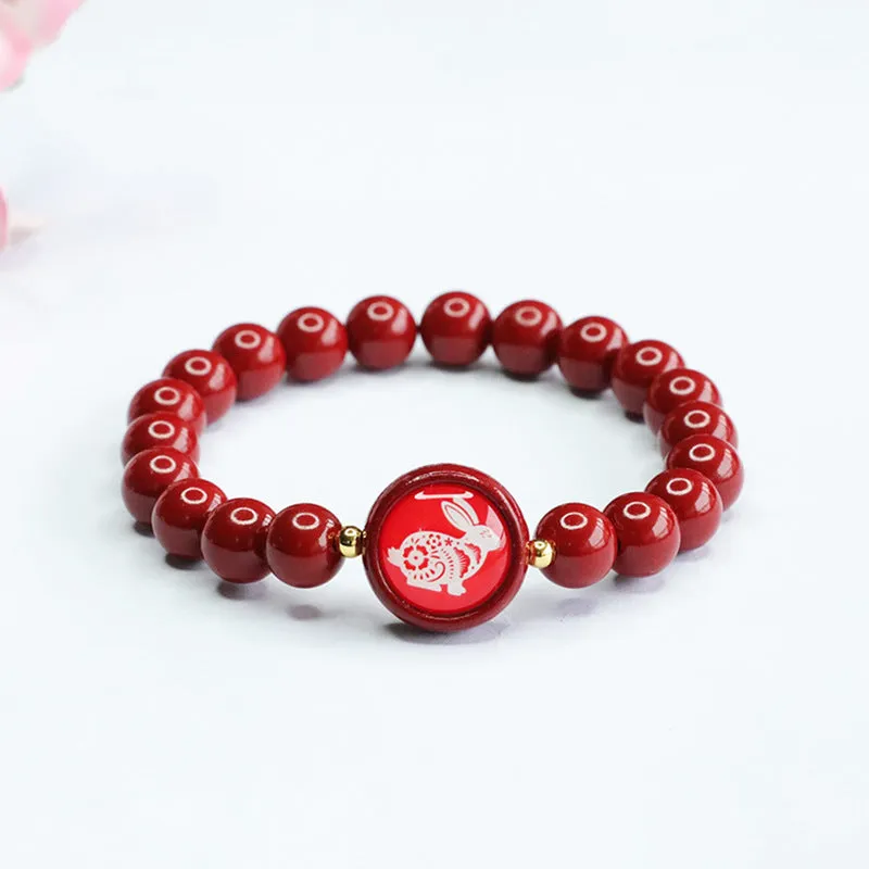 Cinnabar Stone Zodiac Bracelet with Sterling Silver Needle