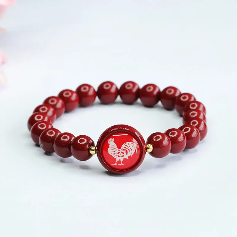 Cinnabar Stone Zodiac Bracelet with Sterling Silver Needle