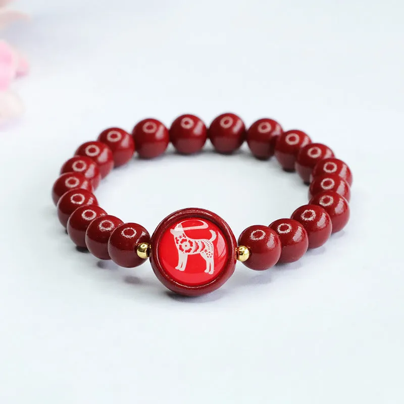 Cinnabar Stone Zodiac Bracelet with Sterling Silver Needle