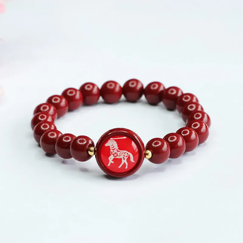 Cinnabar Stone Zodiac Bracelet with Sterling Silver Needle