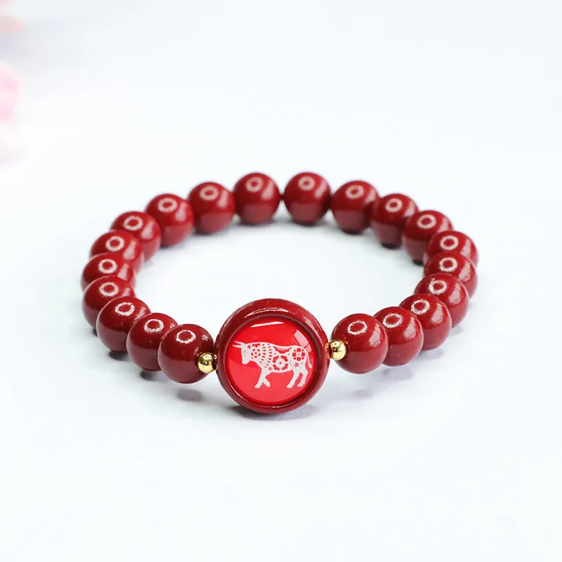 Cinnabar Stone Zodiac Bracelet with Sterling Silver Needle