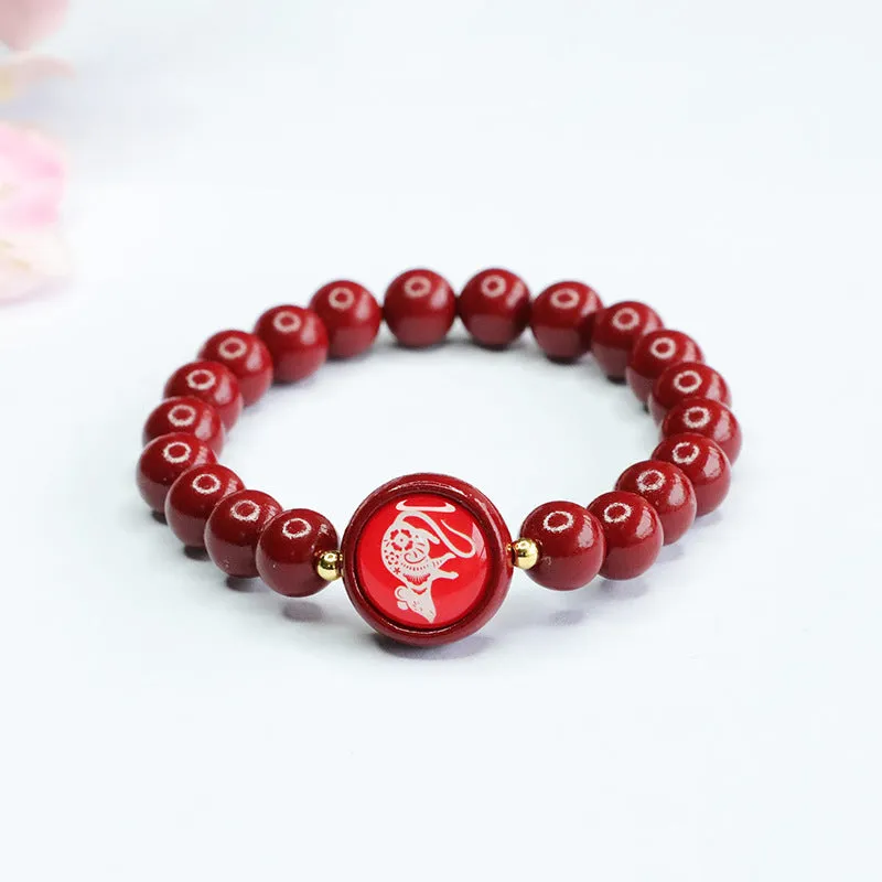 Cinnabar Stone Zodiac Bracelet with Sterling Silver Needle