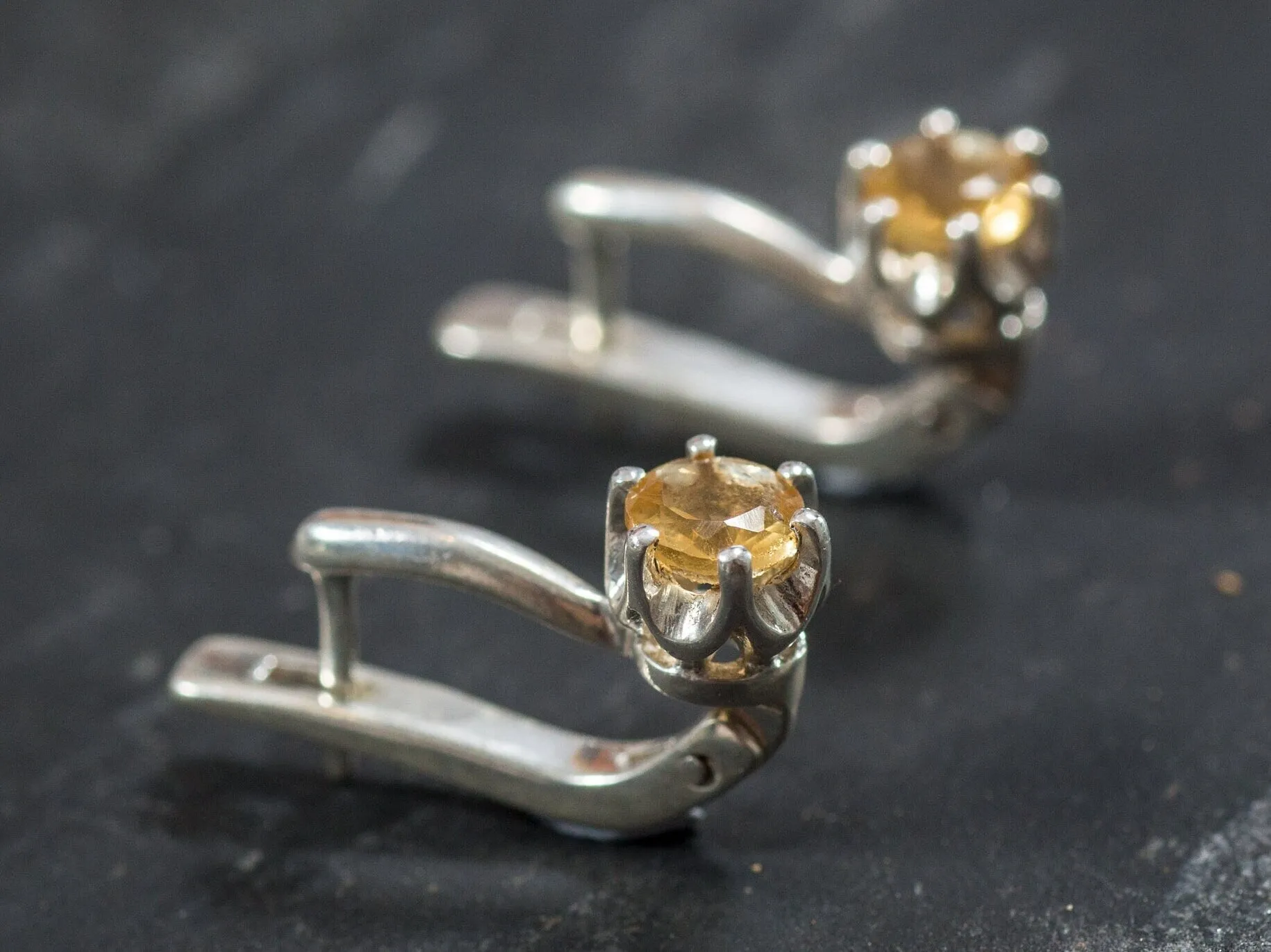 Citrine Earrings - Yellow Drop Earrings - Minimalist Vintage Studs