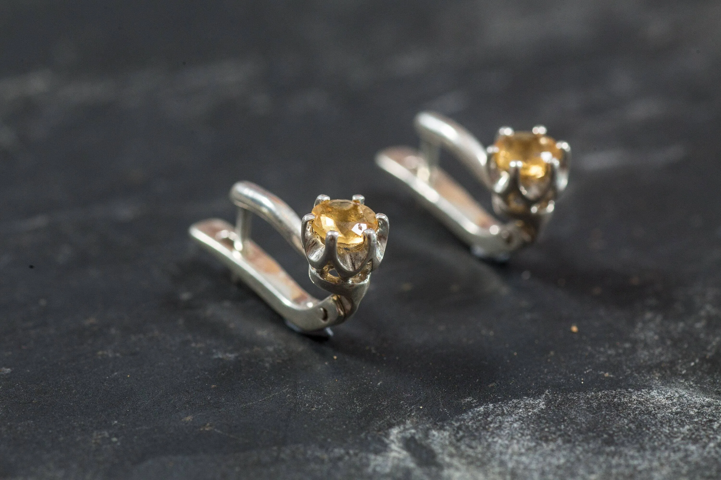 Citrine Earrings - Yellow Drop Earrings - Minimalist Vintage Studs