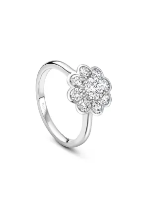 Classic Diamond Cluster Platinum Ring With Scalloped Edge