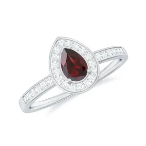 Classic Garnet and Diamond Halo Engagement Ring