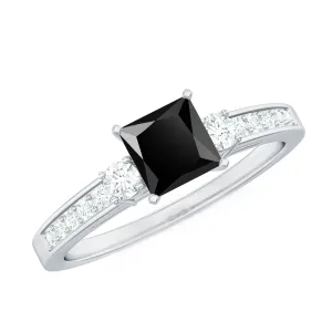 Classic Lab Grown Black Diamond and Diamond Engagement Ring