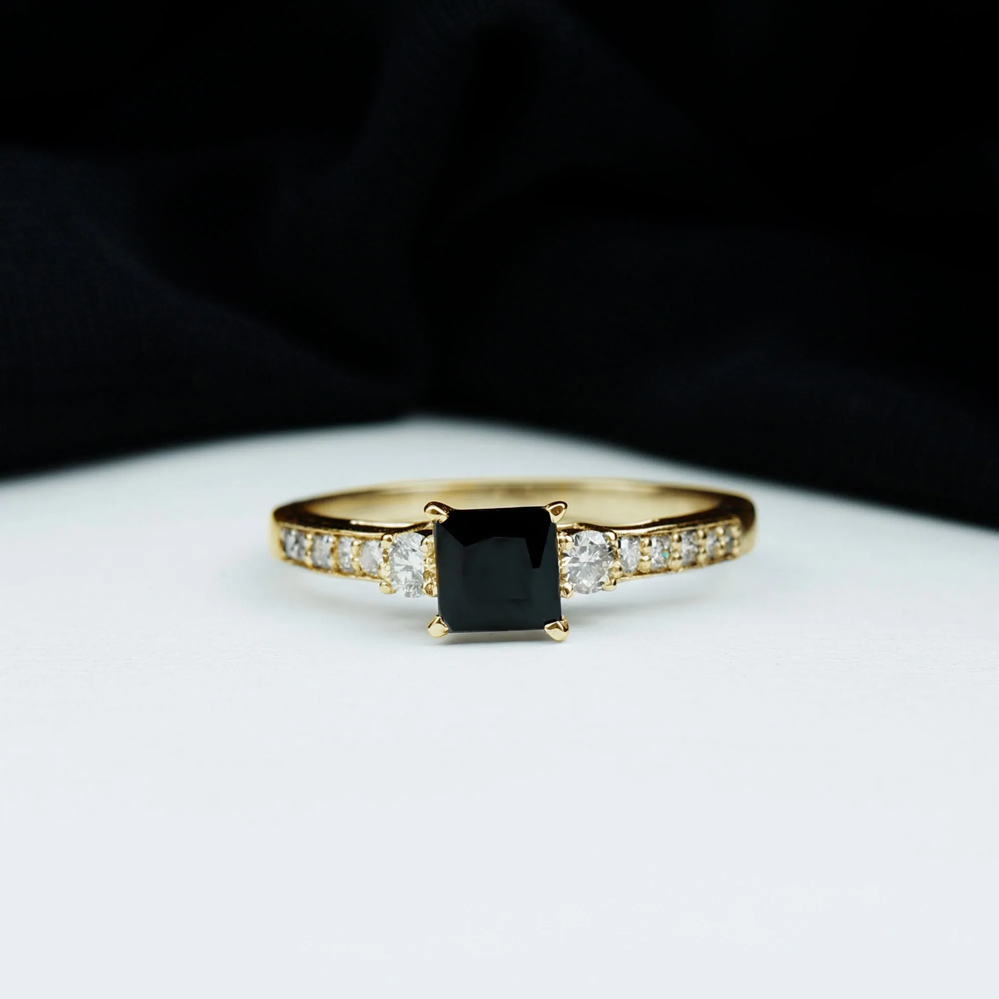 Classic Lab Grown Black Diamond and Diamond Engagement Ring