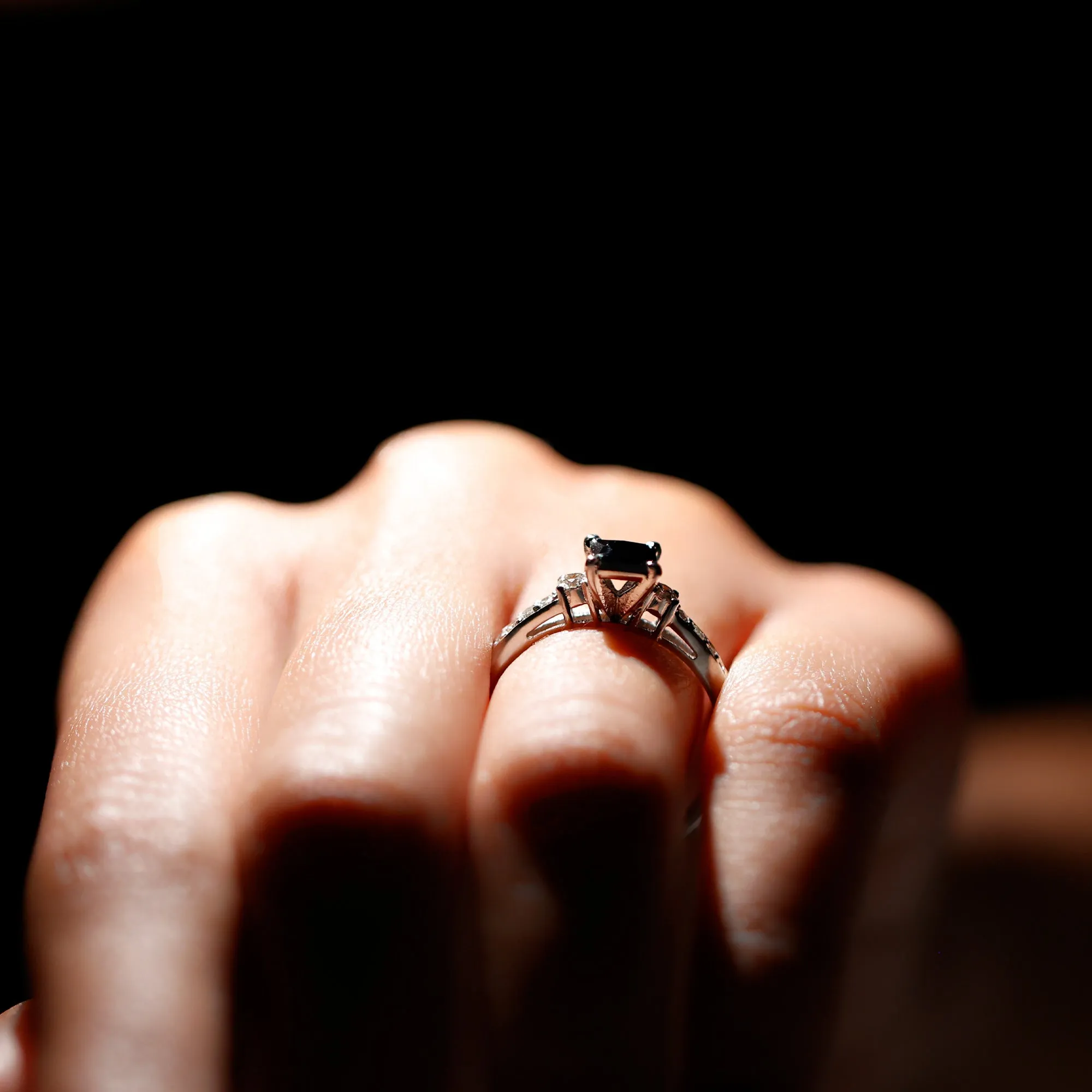 Classic Lab Grown Black Diamond and Diamond Engagement Ring